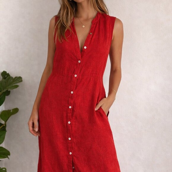 enough about me... Dresses & Skirts - Enough About Me 100% Linen Red Maxi Dress Sleeveless Women’s 8 Made In Belarus